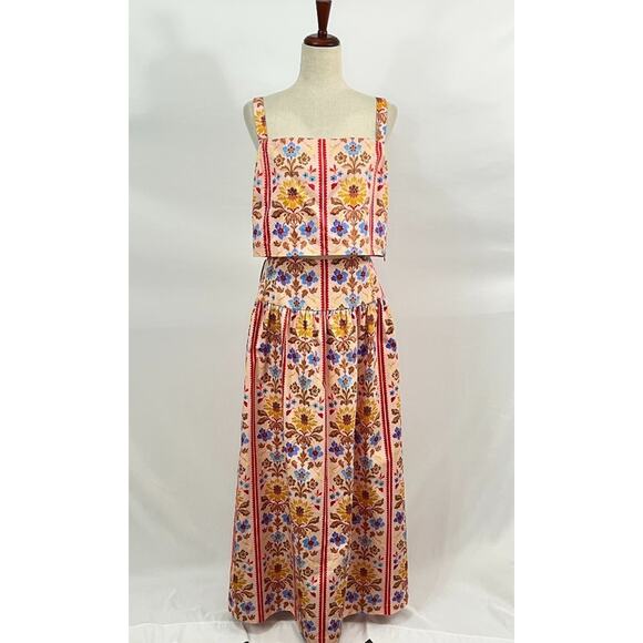 HILL HOUSE Sz XL 2pc Kate Midi Skirt Clara Crop Top Set Floral Block Stripe NWT - Picture 8 of 13